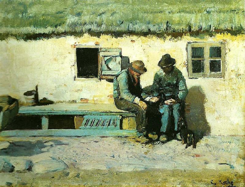 Christian Krohg to fiskere pa en bank faran staldlangen i brondums gard oil painting image